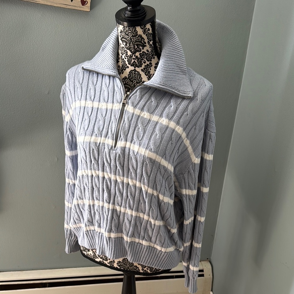 Hollister blue and white  Cable Knit Sweater